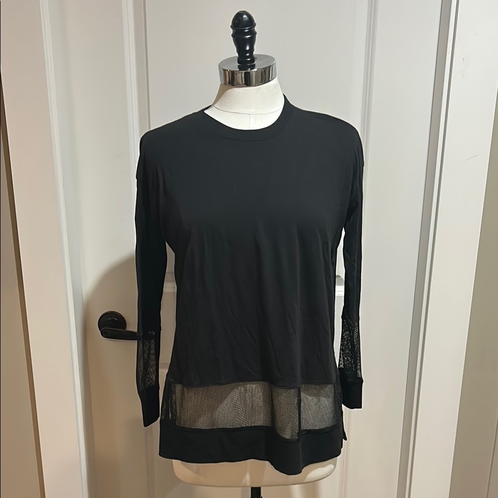 Forever 21 Unique Black Relaxed Long Sleeve Top with Mesh detail